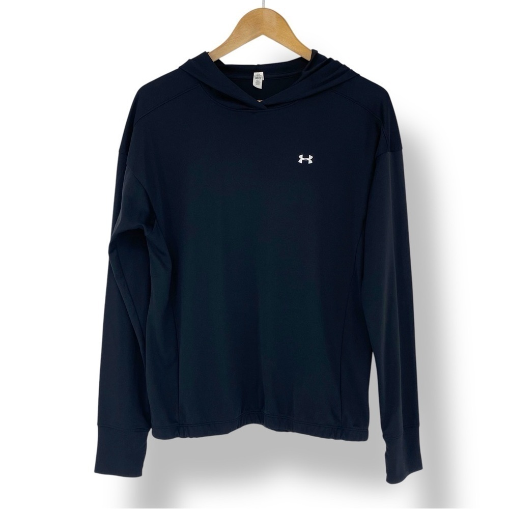 Under Armor Loose Fit Black Hooded Lightweight Popover Top Sz Medium
